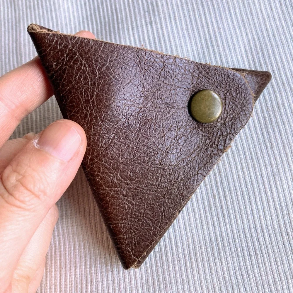 Vintage Unisex Leather Triangular Folding Coin Purse